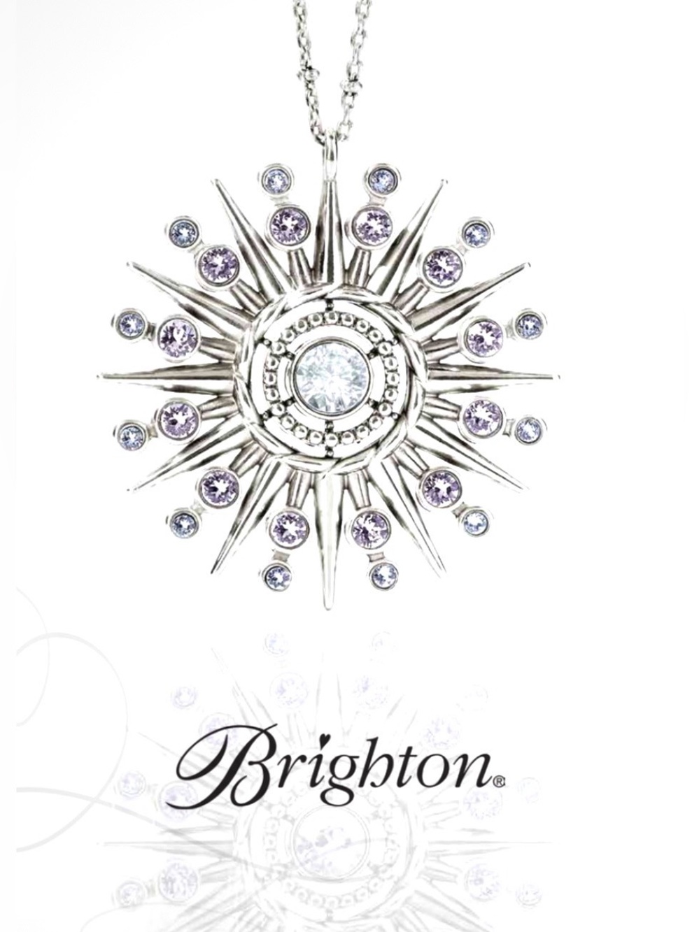 🤩 RARE BRIGHTON VINTAGE SLVR HALO ICE STAR Necklace with Swarovski Crystal inlay